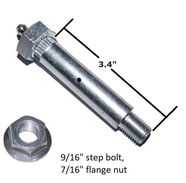 1X Shackle Bolt w/zerk 9/16x3.40", 7/16-20 shoulder bolt- for 1/2" thick plates, double plates, or 2" Slipper Springs ZINC PLATED WITH NUT (007-236-05-KIT)