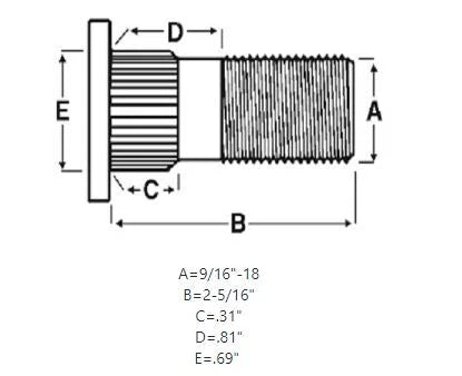 Eight Drive-In Trailer Hub Studs w/ Nuts – 9/16-18 x 2-5/16 – Fits 5200–7000 lb Dexter Axles (71328-KIT)