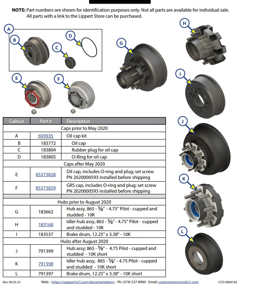 Lippert 10,000# SHORT Hub/Drum 183537 12-1/4" x 3-3/8" LCI After 2020 10k 4” Cap (791399)