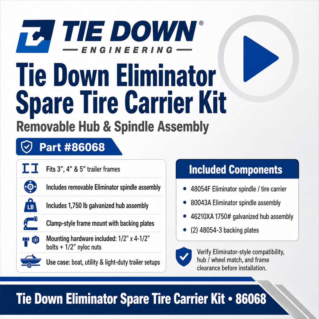 Tie Down Eliminator Spare Tire Carrier with Removable Hub and Spindle Assembly (86068)