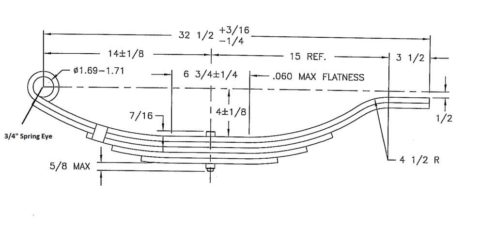 ALKO/ Rockwell LCI Leaf Spring Slipper Flat 32.5" Long 5 Leaf 5000# Rated 2.50" Wide 43101-56 / 8131 / (93161)