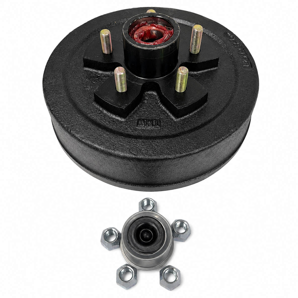 Pre-Greased Hub Drum Kit 3500 lb 5 on 4.5 with Bearings, Seal, Cap &amp; Lug Nuts (94545-1-PG-DD)