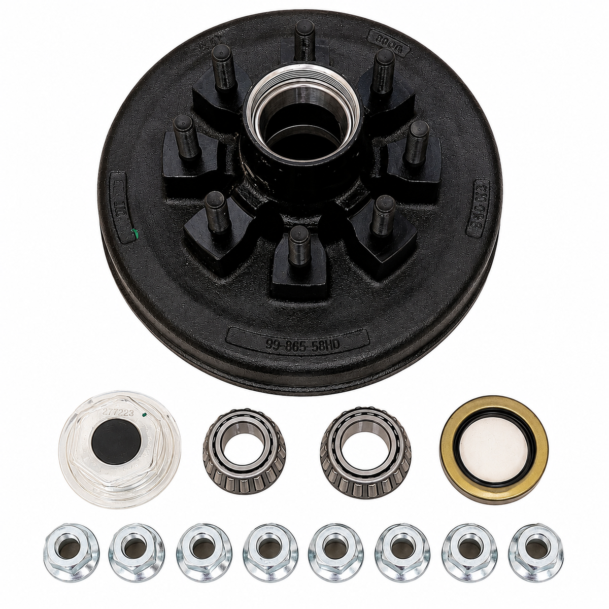 7K - 8K Hybrid Trailer Hub Drum 8x6.5 5/8 Studs Kit - Grease Seal (99-865-58HD-G-KIT)