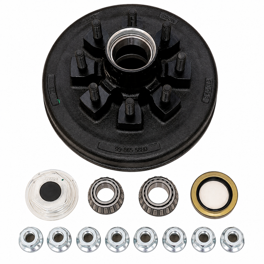 7K - 8K Hybrid Trailer Hub Drum 8x6.5 5/8 Studs Kit - Grease Seal (99-865-58HD-G-KIT)