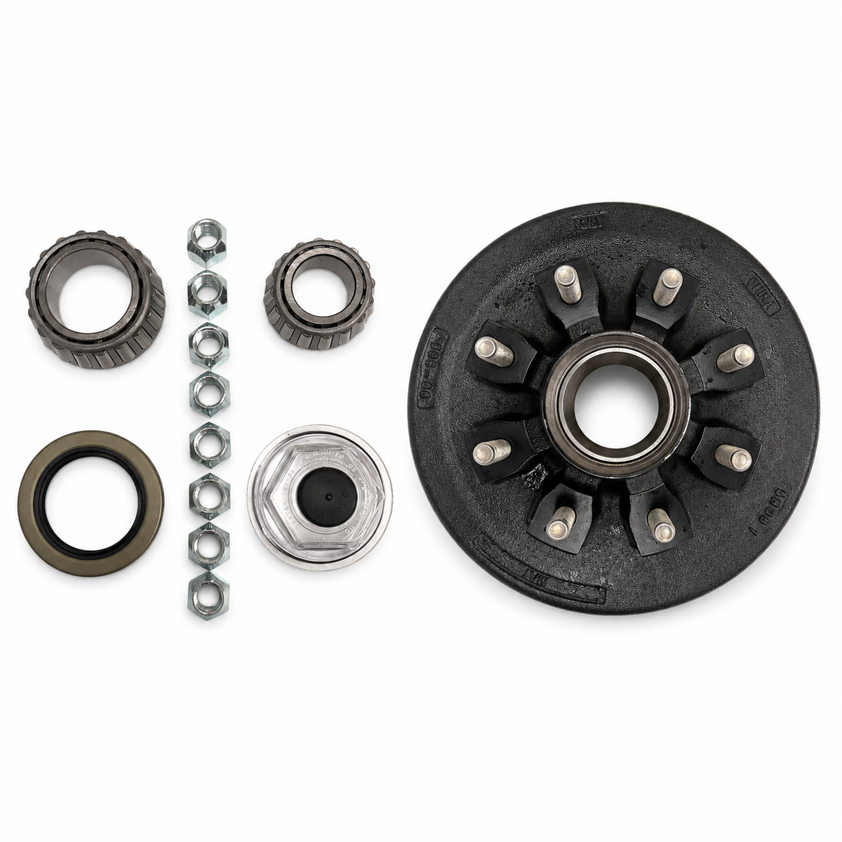 Hybrid 8K Trailer Hub Drum Service Kit – 8 on 6.5 – 9/16" Studs – Bearings, Seal & Oil Cap (99-865-916HD-G-KIT)