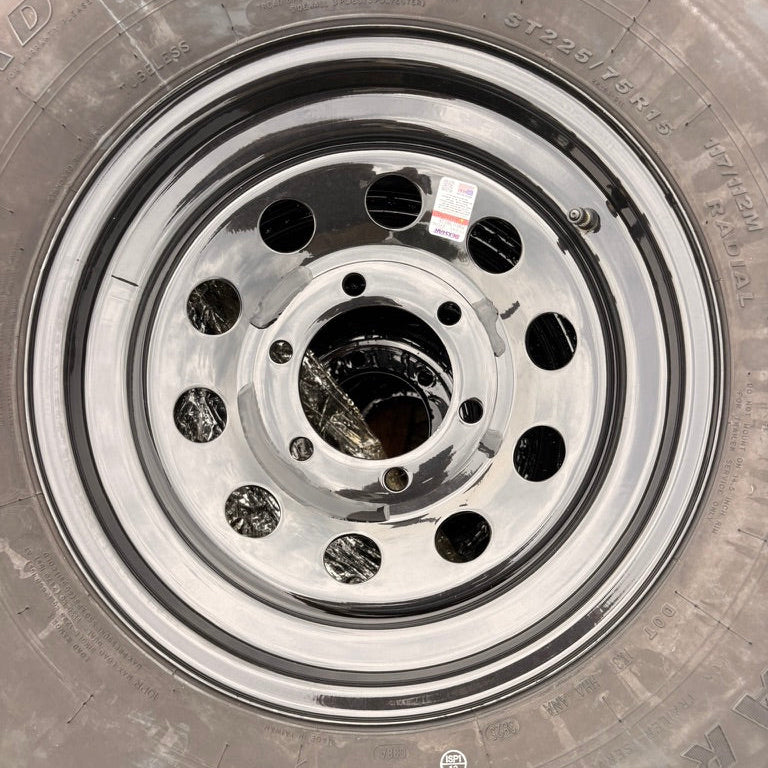 ST225/75R15 Load Range E Trailer Tire and Black Mod Wheel Assembly · 15x6 · 6 on 5.5