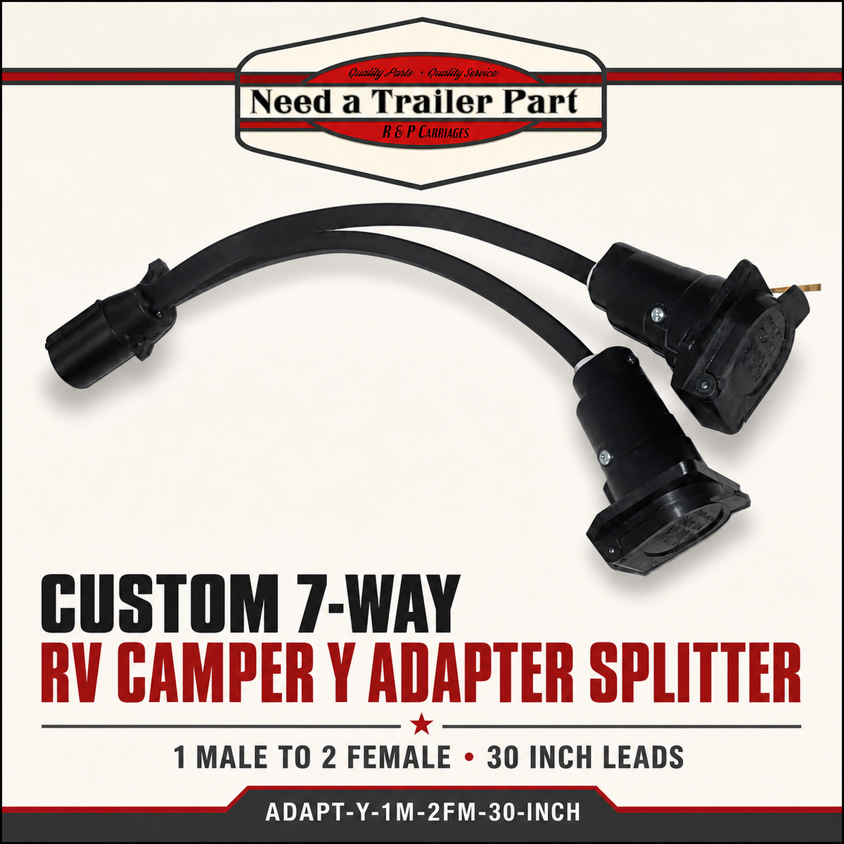 Custom 7-Way RV Camper Y Adapter Splitter, 1 Male to 2 Female, 30 Inch Leads (ADAPT-Y-1M-2FM-30-INCH)