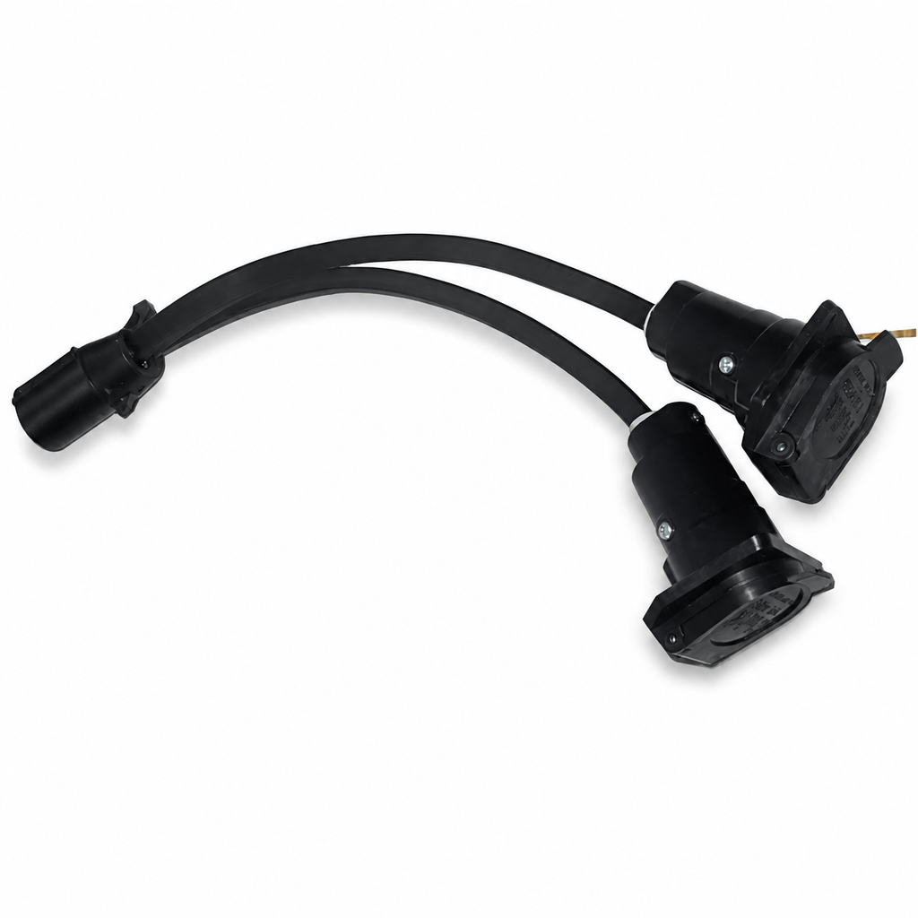 Custom 7-Way RV Camper Y Adapter Splitter, 1 Male to 2 Female, 30 Inch Leads (ADAPT-Y-1M-2FM-30-INCH)