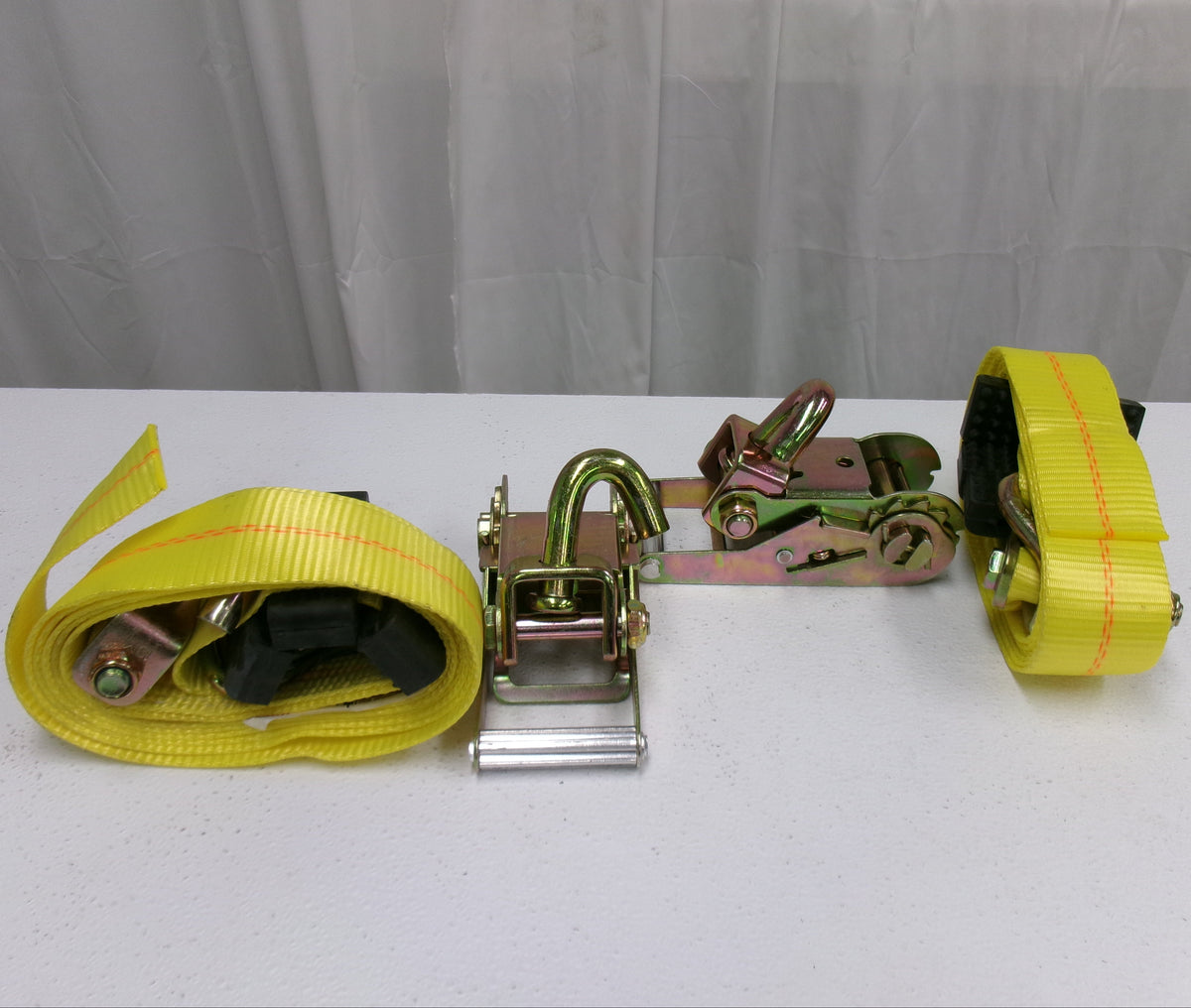 Two - 2" x 10 Adjustable Wheel Lashing Trailer Straps with Ratchets and Rubber Grip Strips (ADJ-2R10WL-LOTOF2)