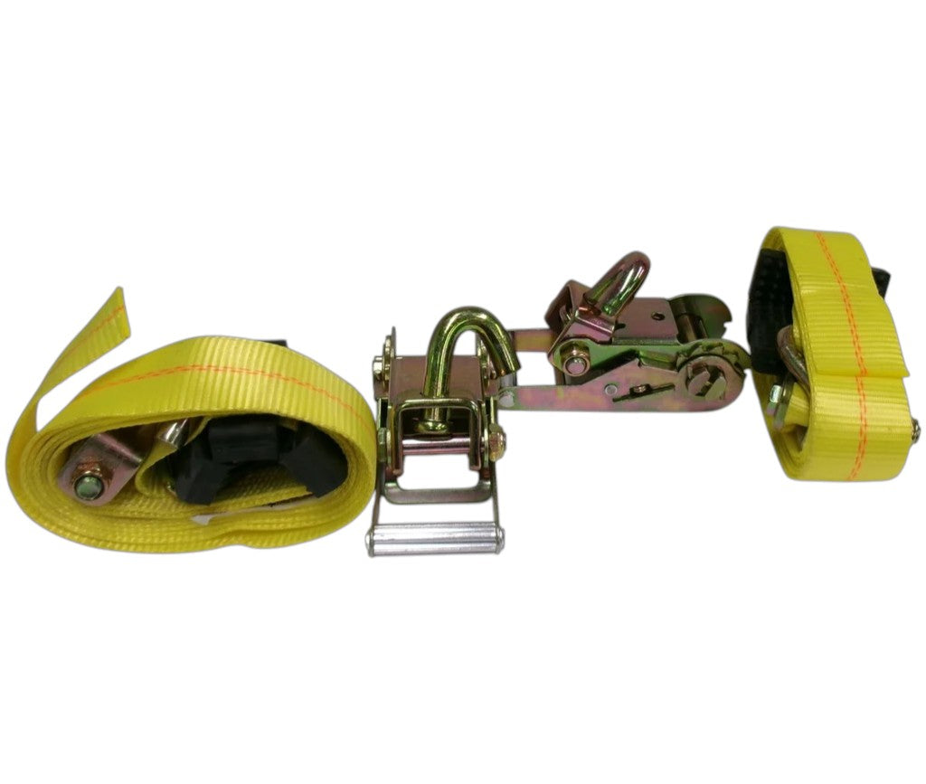 Two - 2" x 10 Adjustable Wheel Lashing Trailer Straps with Ratchets and Rubber Grip Strips (ADJ-2R10WL-LOTOF2)