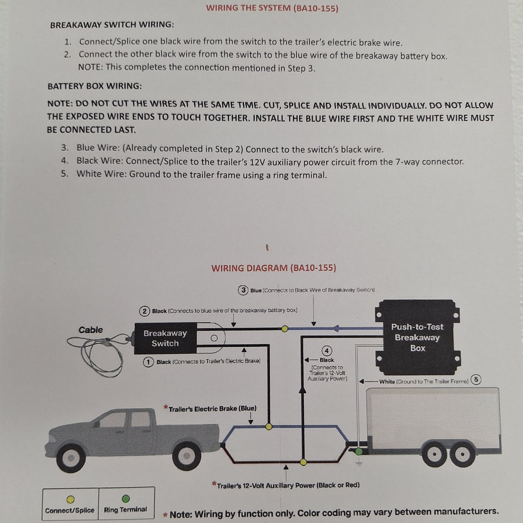 Engager Trailer Break Away W/ LED Brake Battery Switch Charger (BA10-150)