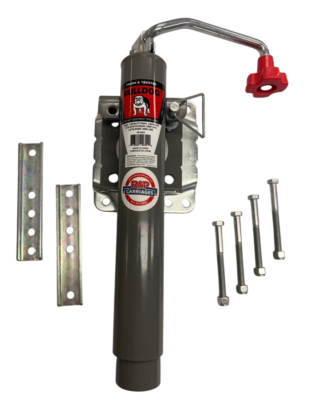 Genuine Bulldog Round Swivel Trailer Jack – 2,000 lb – Bolt-On – Top Wind – 10" Lift (BD151443)
