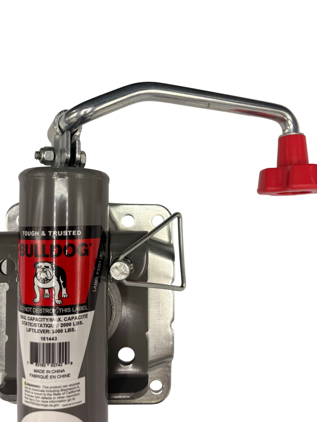 Genuine Bulldog Round Swivel Trailer Jack – 2,000 lb – Bolt-On – Top Wind – 10" Lift (BD151443)