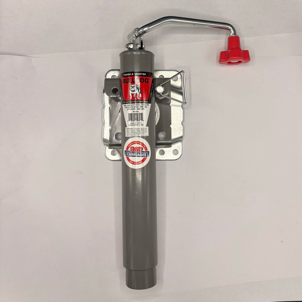 Genuine Bulldog Round Swivel Trailer Jack – 2,000 lb – Bolt-On – Top Wind – 10" Lift (BD151443)