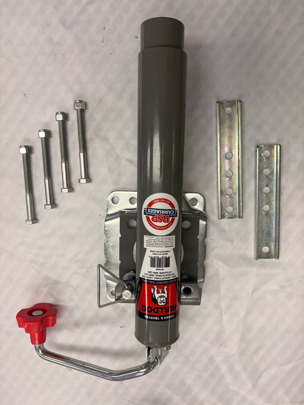 Genuine Bulldog Round Swivel Trailer Jack – 2,000 lb – Bolt-On – Top Wind – 10" Lift (BD151443)