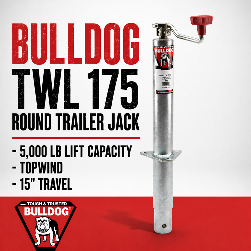 BULLDOG TWL 175 Round Trailer Jack - 5,000 lb Lift Capacity - Topwind - 15" Travel (BD1750290301)