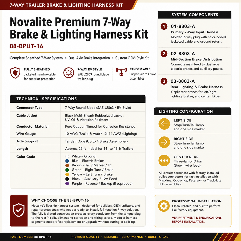 Novylite Novalite Premium 7-Way Brake and Lighting Harness Kit – (88-BPUT-16 ...