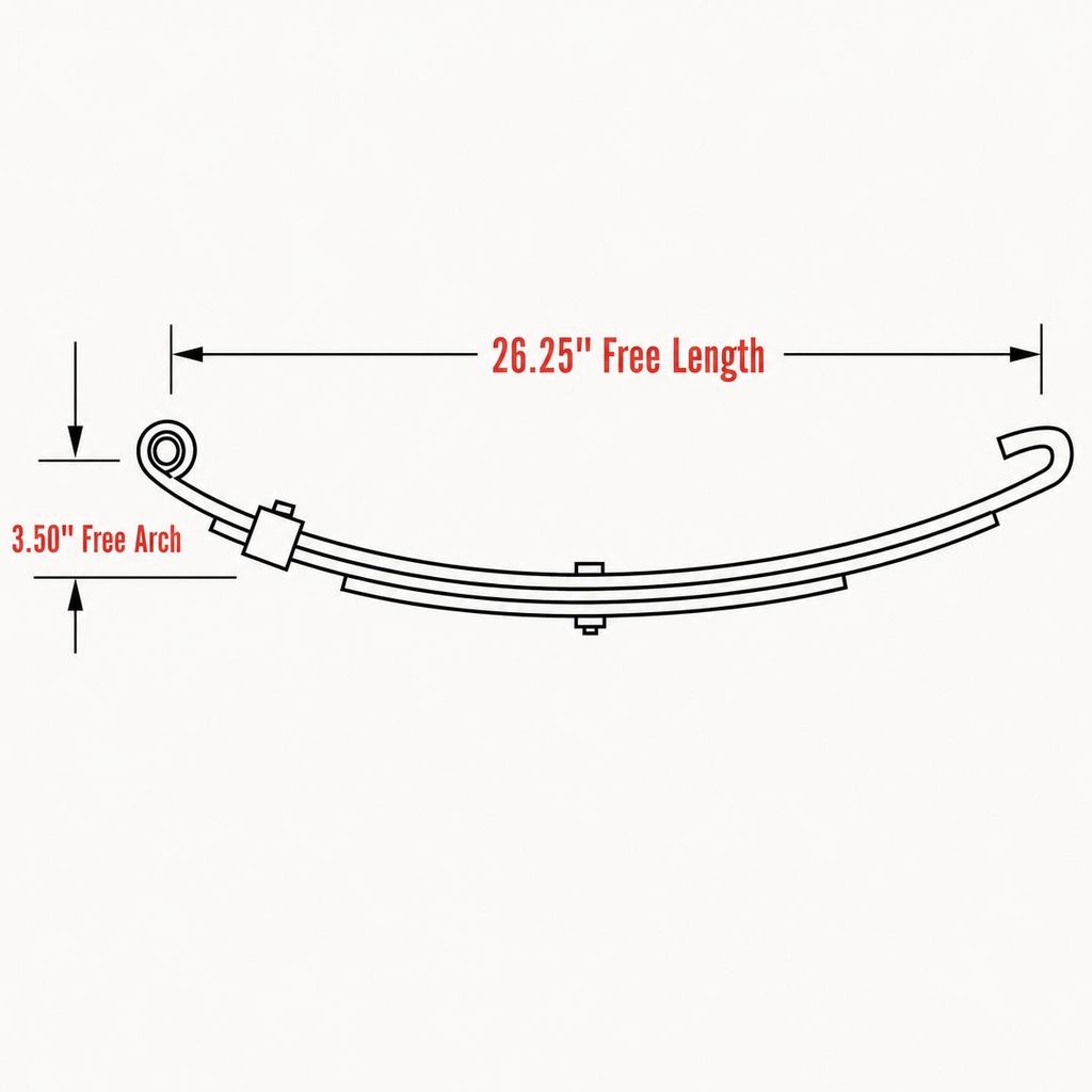 Leaf Spring Open End | 4-Leaf Slipper Trailer Spring 26.25" Long 2,350 lb Capacity (C-4)