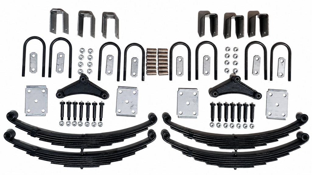 Complete Suspension Rebuild Kit For 7K Tandem Trailer Axles 25" Springs Wet Bolts (CSRK-TA-WB-LE-BB-PR6)