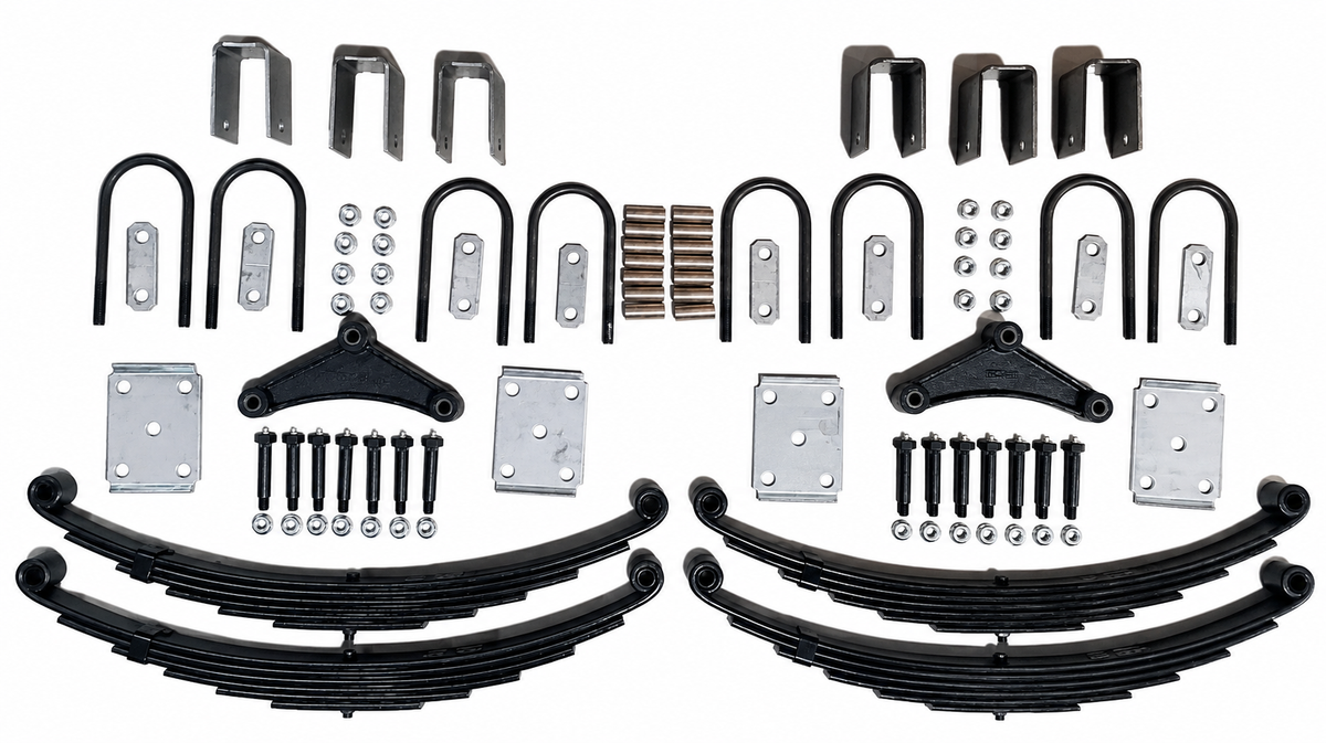 Complete Suspension Rebuild Kit For 7K Tandem Trailer Axles 25" Springs Wet Bolts (CSRK-TA-WB-LE-BB-PR6)