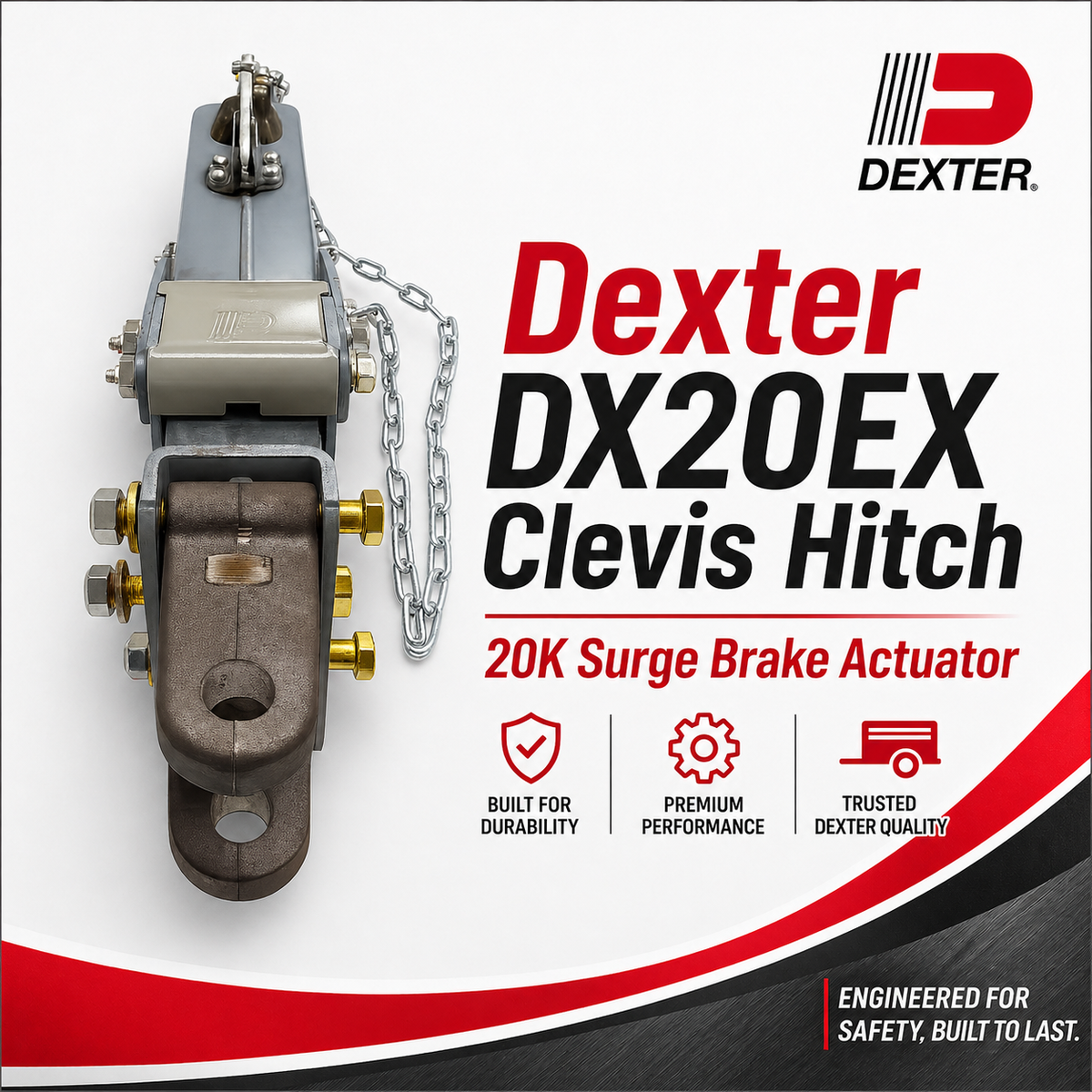 Dexter DX20EX Clevis Hitch 20K Surge Brake Actuator | Weld-On Center Mount for Drum Brakes (D068-078-00)