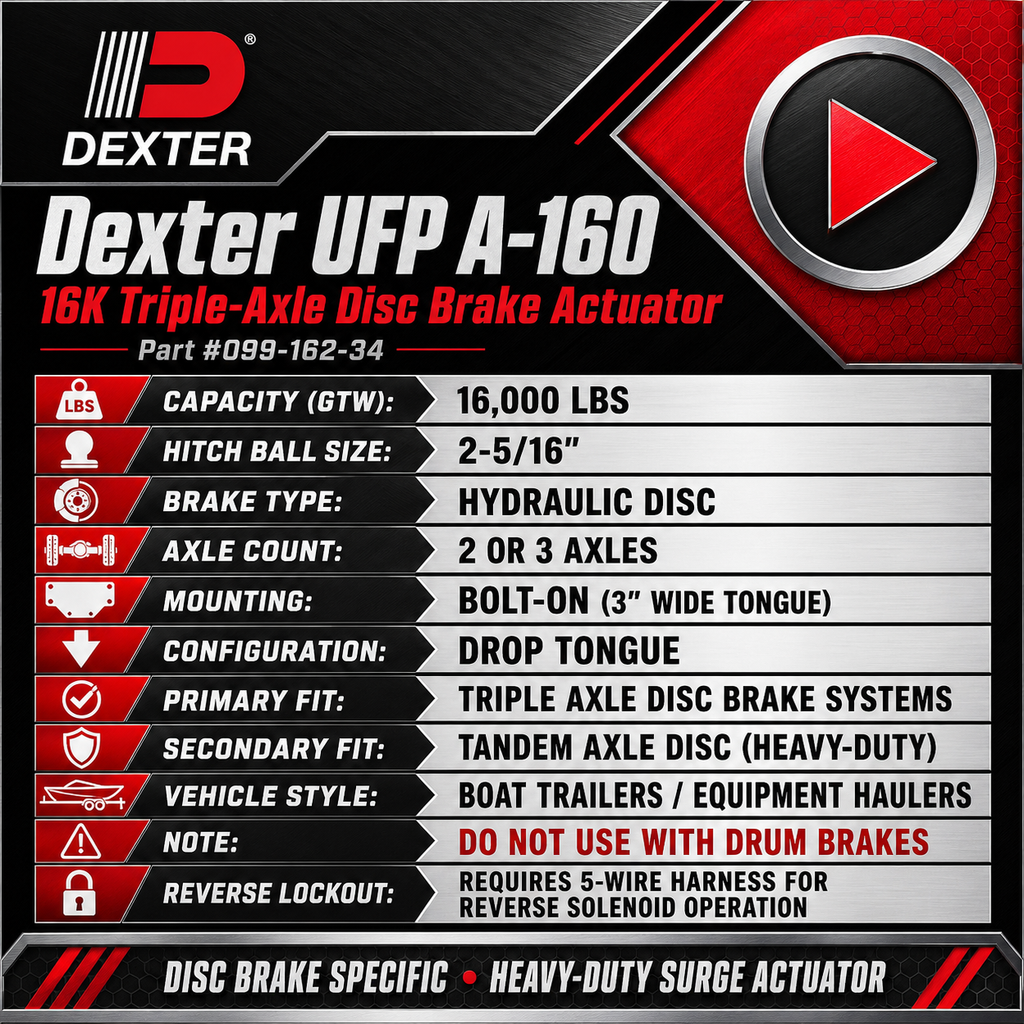 Genuine Dexter UFP A-160 | 16K Triple-Axle Disc Brake Actuator | Bolt-On 2-5/16" Drop (099-162-34)