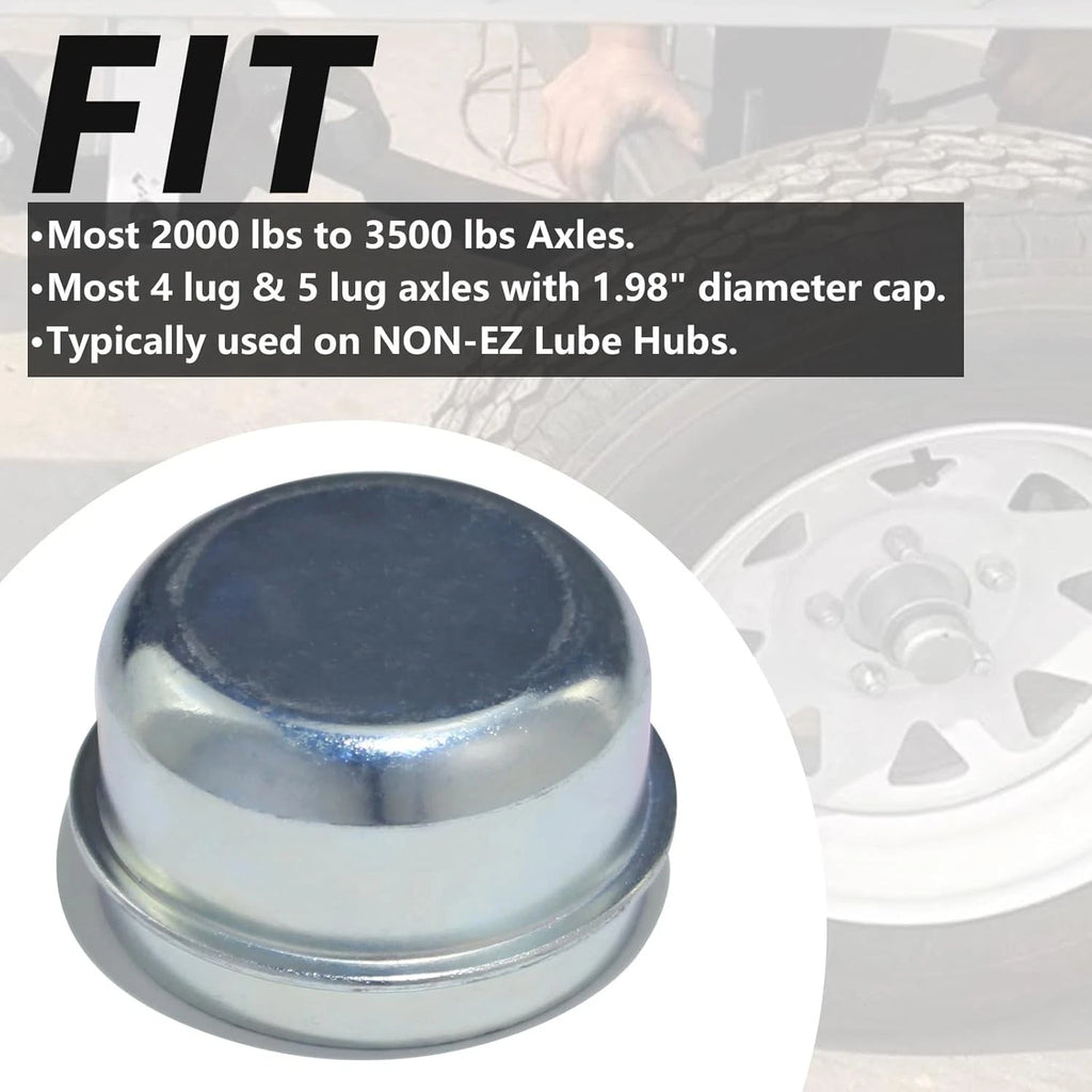 Standard 2" Drive-In Trailer Hub Dust Caps 1.988" OD Solid Non-EZ Lube Zinc - 2 (DC-200-2)