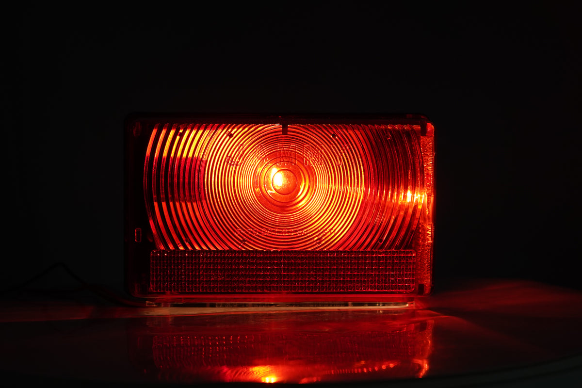 Trailer Stop Turn Tail Light – Street Side (Left) – Jammy J-70-L Box Style Red Lamp w/ License Window