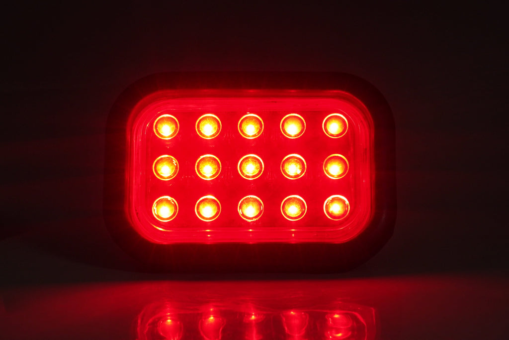 Jammy 3" x 5" Red LED Stop Turn Tail Lamp Kit 15 Diodes Black Grommet  3 Way PL-3 Female Connector (J-35-RK)