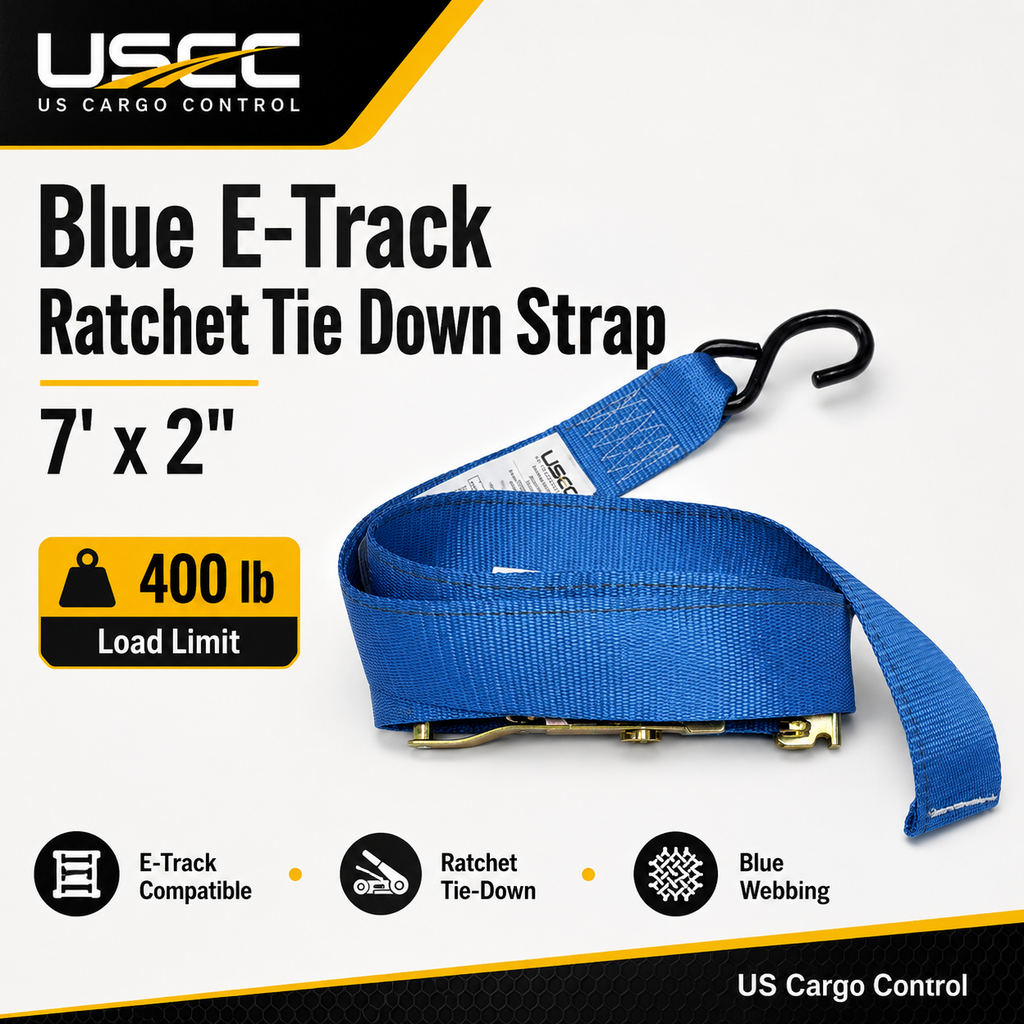 4 Pack - US Cargo Control - 7' x 2" Blue E-Track Ratchet Tie Down Straps (ETRAC-MOTORCYCLE-STRAP-7x2-LOTOF4)