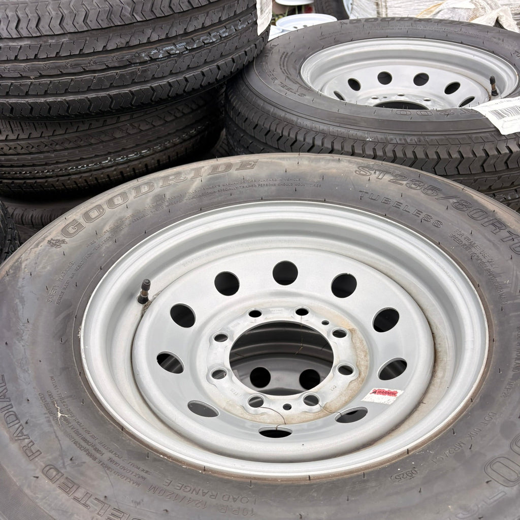 235/80R16 Load Range E Trailer Tire & Wheel Assembly – 16x6 – 6 Lug – Silver Mod