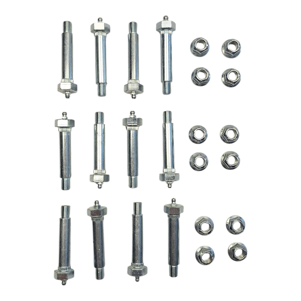 Twelve - 0.56" x 3" Wet Bolts with 7/16" (0.44") Step-Down Thread, Hex Head Greaseable Bolts & FA-6-92Z Nuts for Trailer Suspension (FA-7-187-KITX12)