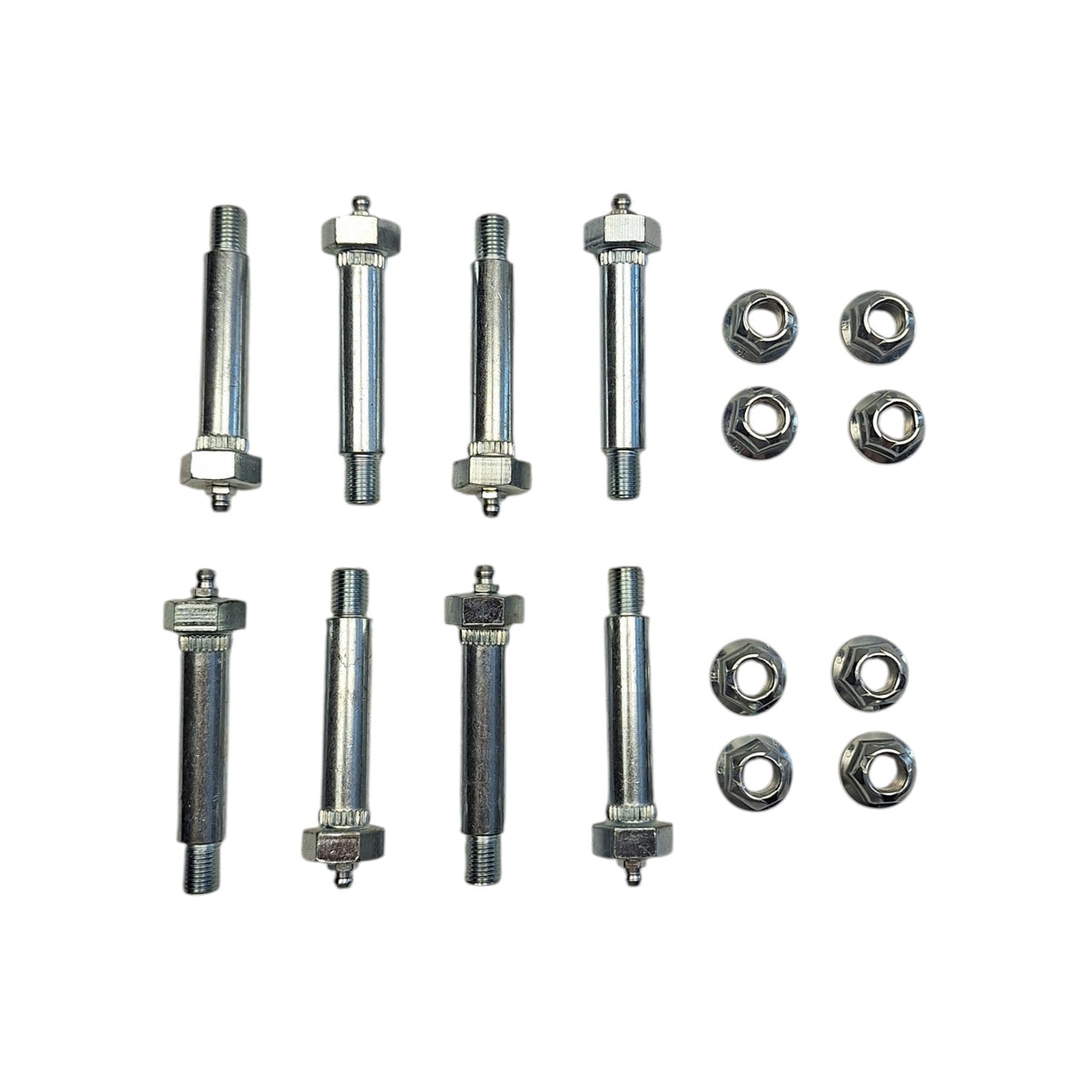 Eight - 0.56" x 3" Wet Bolts with 7/16" (0.44") Step-Down Thread, Hex Head Greaseable Bolts & FA-6-92Z Nuts for Trailer Suspension (FA-7-187-KITx8)