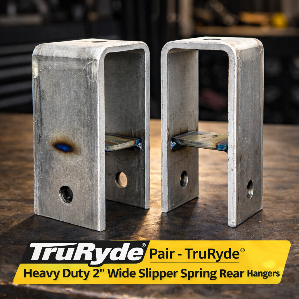 Pair of Rear Slipper Spring Hangers 2" Wide - 3.47" Spring Height to Wear Plate - 6" Tall - 4" Long (HG-15854-R-LOTOF2)