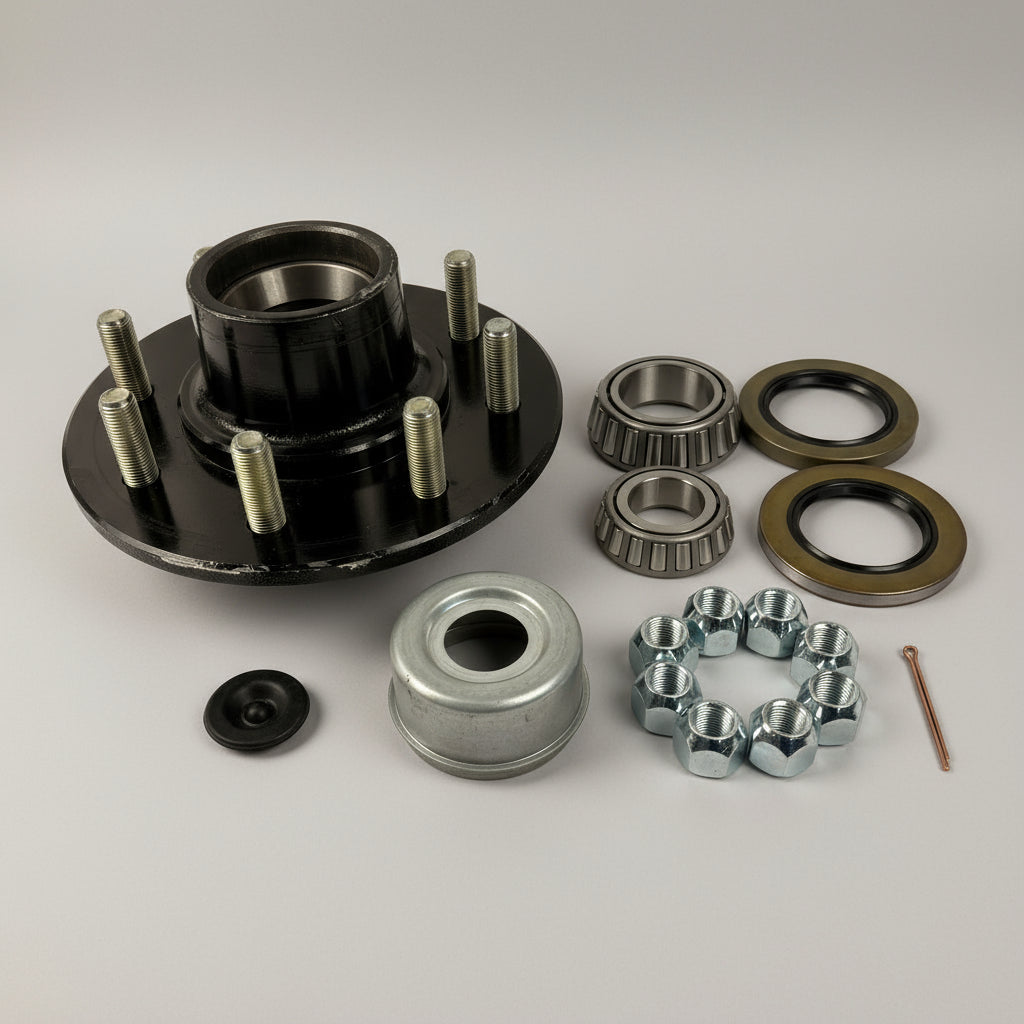 Trailer Hub 8 Lug Bolt 6000# 7000# Axle with Bearings Seal 9/16" Studs idler axle (H4282655916-KIT)