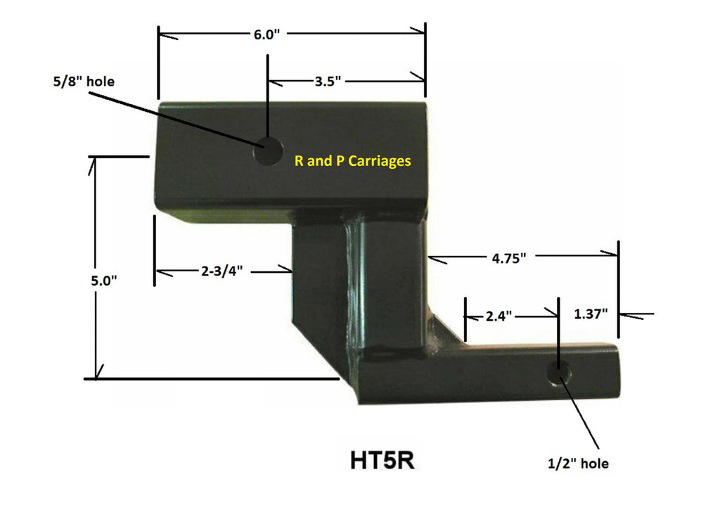 CR Brophy Hitch Adapter 1-1/4" to 2" Trailer Hitch Receiver with 5" Rise (HT5R)