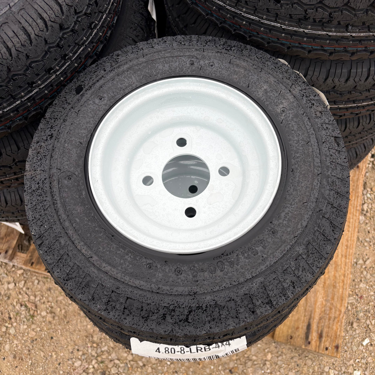 4.80-8 Load Range B Tire & Wheel Assembly — White (4.80-8-LRB-4x4)