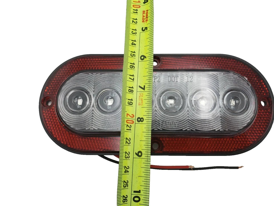(2) Surface Mount Flat 6" Oval LED Stop / Tail / Turn Lights Clear Lens – Red 6 Diode – Red Reflective  (J-656-FRCX-X2)