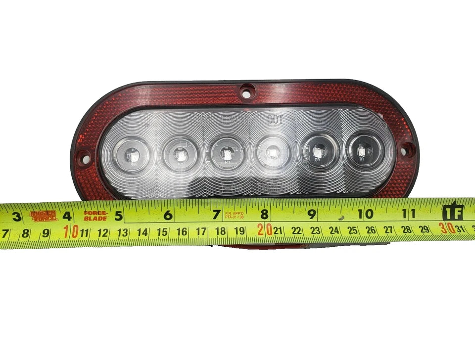 (2) Surface Mount Flat 6" Oval LED Stop / Tail / Turn Lights Clear Lens – Red 6 Diode – Red Reflective  (J-656-FRCX-X2)