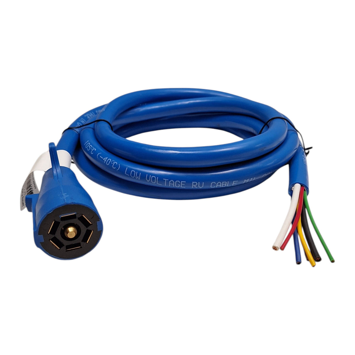 7 Way Trailer End Molded Plug w/ 12 feet of 7 Jacketed Wires RV Double Contact (J-7127-WH)