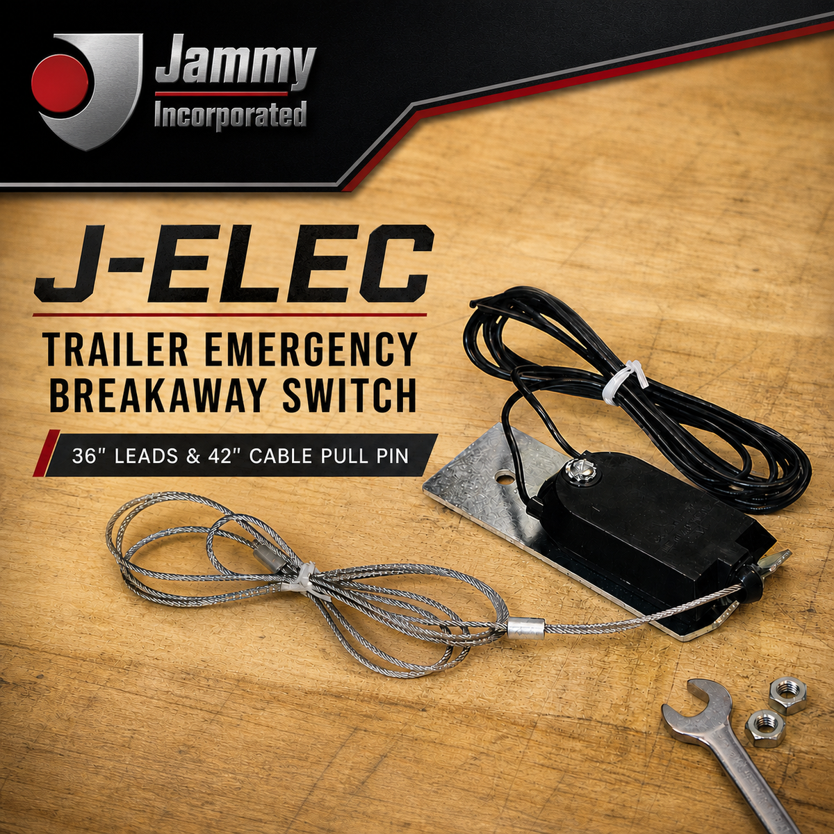 Trailer Emergency Breakaway Switch with 36" Leads and 42" Cable Pull Pin (J-ELEC)