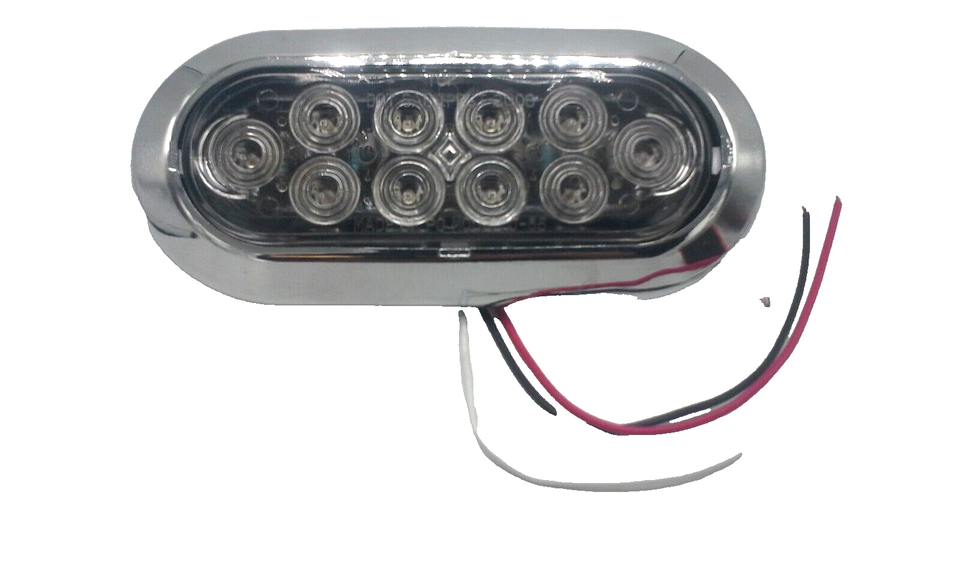 SIX- 6"Oval Flange Mount 10 LED Clear Lens Red Truck Trailer Light w/Chrome Bezels (J-65-FRC + J-65-BZ-C-LOTOF6)