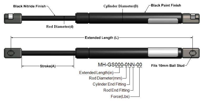 Gas Spring - Strut Prop Rod RV Camper Hatch Door (LGP6-100-30)