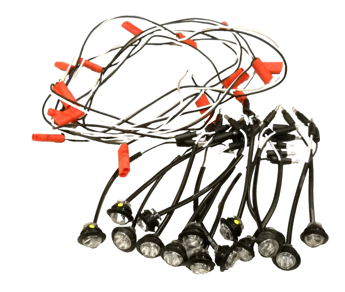 15-Pack 3/4" Red LED Clearance Marker Lights with Twin Bullet Harness (12" Spacing) (M09300RCL-15-KIT)