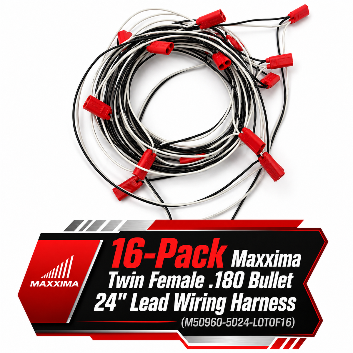 16-Pack Maxxima Twin Female .180 Bullet 24" Lead Wiring Harness (M50960-5024-LOTOF16)
