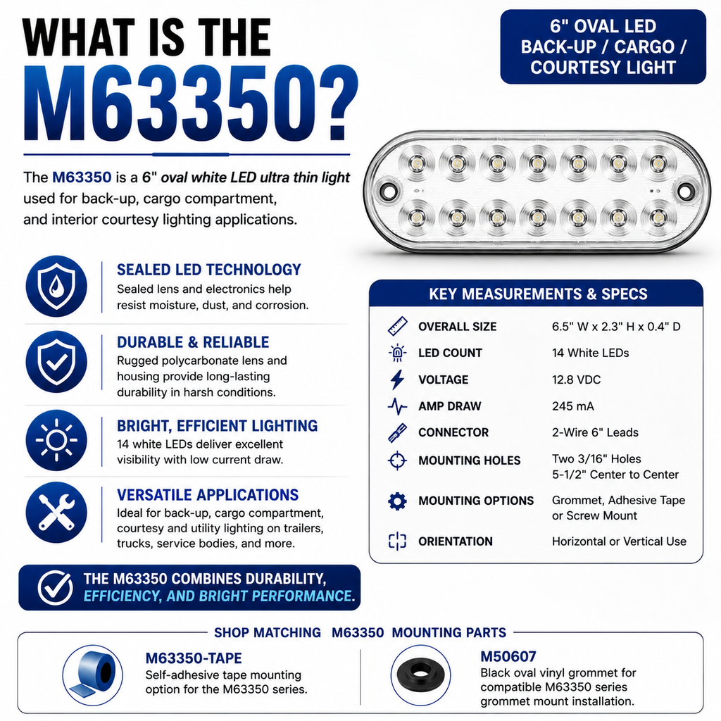 Maxxima 6" Oval White Clear LED Low Profile Backup Cargo Light - Grommet or 3M Adhesive Mount (M63350)
