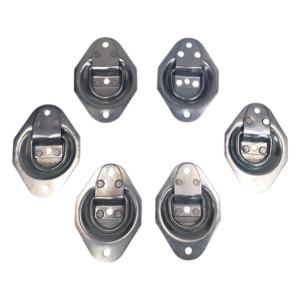 6 - Recessed D Ring tie Down rings 1200# Rated Trailer ATV Snowmobile Lawn Mower (RR01-LOTOF6)