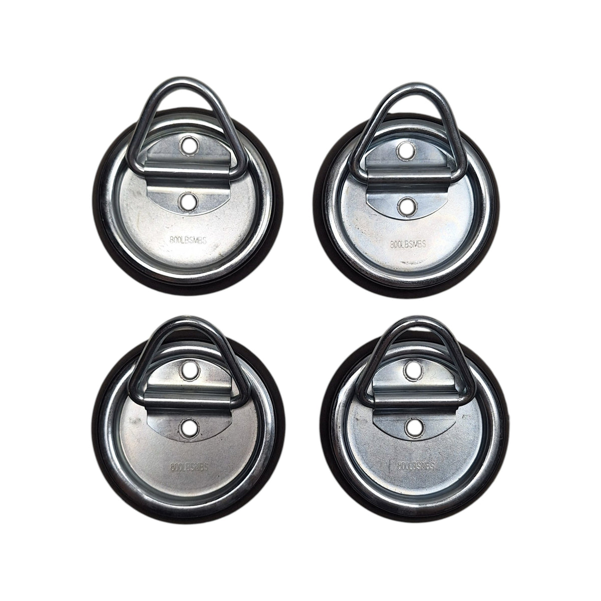 Four - 4" Round Surface Mount D Ring Tie Downs Trailer ATV 800# Rated with Bezel (RR02-LOTOF4)