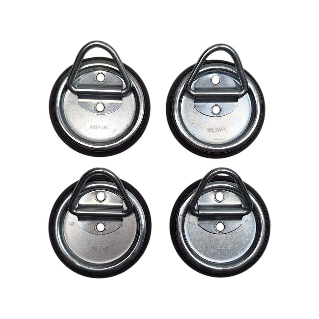 Four - 4" Round Surface Mount D Ring Tie Downs Trailer ATV 800# Rated with Bezel (RR02-LOTOF4)