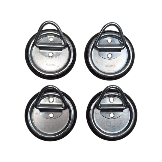 Four - 4" Round Surface Mount D Ring Tie Downs Trailer ATV 800# Rated with Bezel (RR02-LOTOF4)